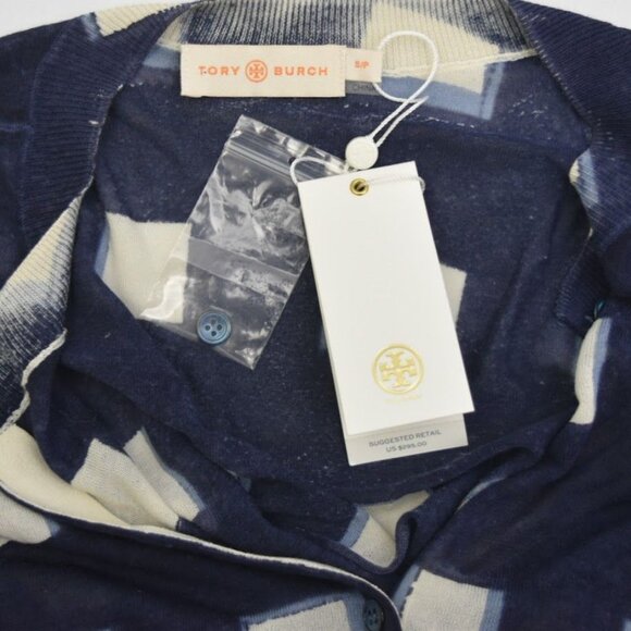 Tory Burch Cardigan Sweater Womens Small Navy Antibesa Cotton Geometric Pattern - Picture 5 of 11
